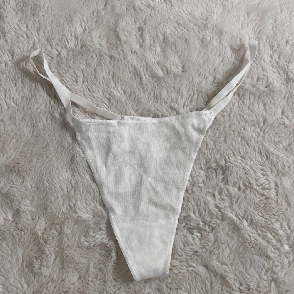 SKIMS Womens Cotton Jersey T-String Thongs Bone White XS Low Rise Underwear NWOT